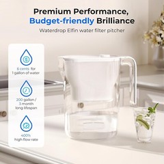 Waterdrop 200-Gallon Long-Life Water Filter Pitcher, NSF Certified,7-Cup, White