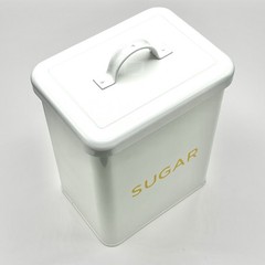 Vtg Retro Martha Stewart Sugar Metal Enamel Tin Canister Kitchen White Yellow