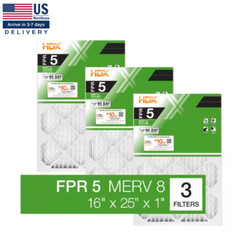 16 x 25 x 1 Standard Pleated Air Filter FPR 5, 3-Pack, Air Filters Replacement