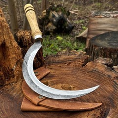 Forged Gardening Sickle 7.48” Blade Carbon Steel with Leather Sheath Belt Loop