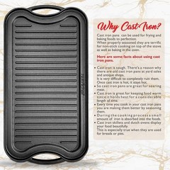 NutriChef Kitchen Plate Reversible Cast Iron Griddle, Classic Flat Grill Pan