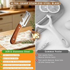 3 PCS 3-in-1 Multifunctional Vegetable Peeler with Wooden Handle,Julienne Slicer