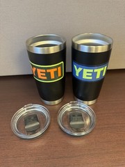 YETI Lot of 2 Black 20 Oz Ramblers, both with MagSlider Lids