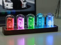 Retro Nixie Tube Clock with Wi-Fi Sync, Alarm & Timer – Wood Grain Design
