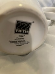 222 Fifth Tunisia Porcelain Coffee Mugs 11 oz MW/DS Safe White Blue Floral Set
