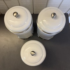 Williams Sonoma White Stoneware Canisters Set of Three: 2 Tall 1 Short NICE
