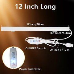12 Inch LED Light Bar USB Powered 3 Colors White, Warm White, Yellow, with Switc