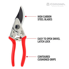 CORONA HIGH-CARBON STEEL BYPASS HAND POCKET PRUNER WITH CUSHION GRIP !!!!!!!!!!!