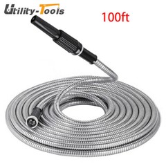 100ft 304 Stainless Steel Garden Hose Metal Heavy Duty Water Hoses Yard
