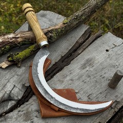 Forged Gardening Sickle 7.48” Blade Carbon Steel with Leather Sheath Belt Loop