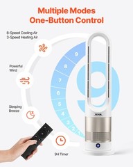 26″ Bladeless Tower Fan Heating Cooling Remote Control Timer Oscillating 8 Speed