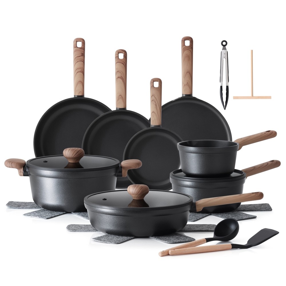 Sensarte Ceramic Nonstick Cookware Set, 24 Pieces, Die-Cast Aluminum, Induction
