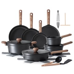 Sensarte Ceramic Nonstick Cookware Set, 24 Pieces, Die-Cast Aluminum, Induction