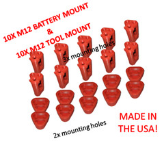 10 Red Tool and Battery Holders For Milwaukee M12 Tools