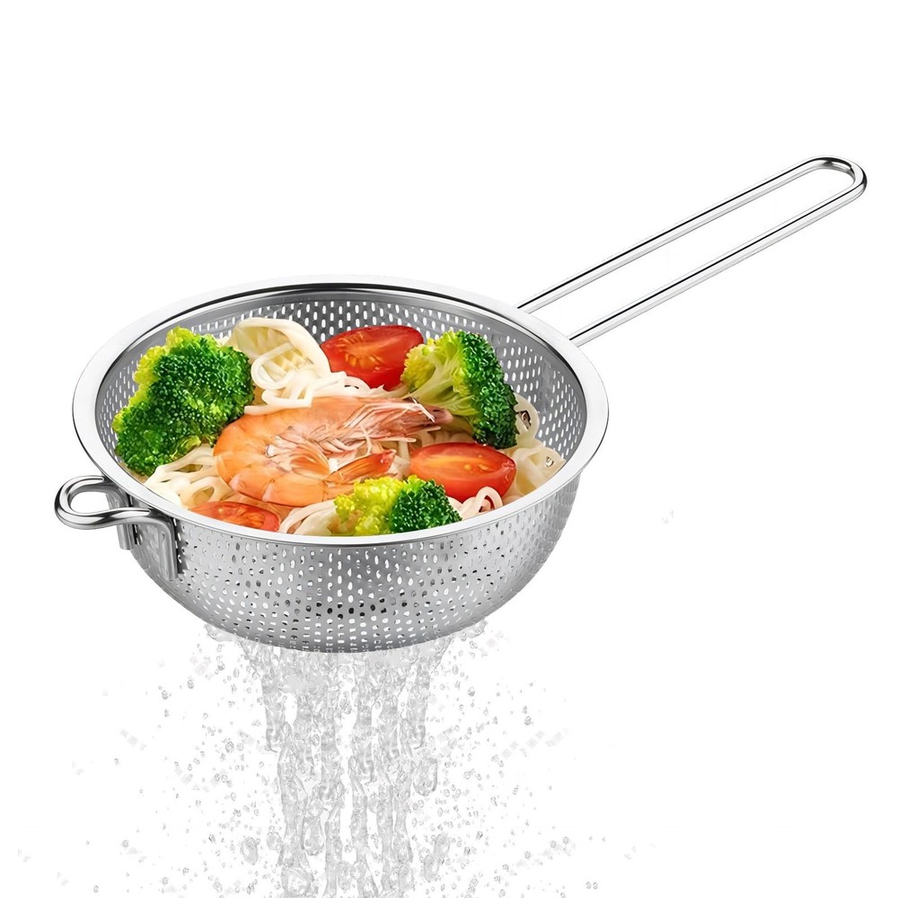 Stainless Steel Basin Colander Handle Strainer Resting Feet 7.68 In PC