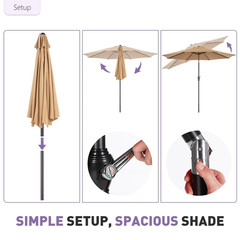 9FT Outdoor Patio Umbrella Market Table Polyester Fabric Canopy with Push Button