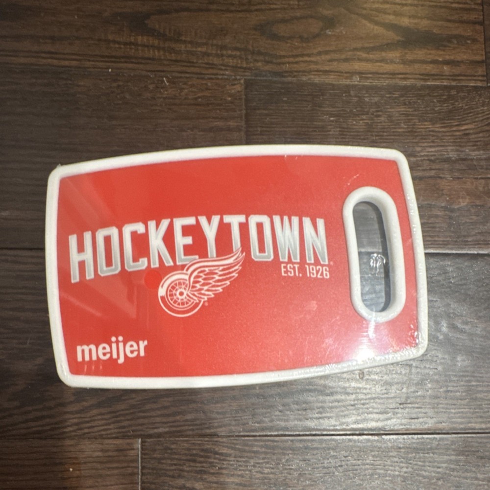 Meijer Hockeytown Red Rectangle Plastic Cutting Board With Handles