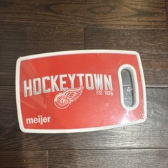 Meijer Hockeytown Red Rectangle Plastic Cutting Board With Handles