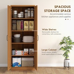 63″ Rustic 2-Door Kitchen Freestanding Storage Cabinet Pantry Shelves, Brown
