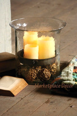 Giant Glass Hurricane Candle Holder Hand Blown Metal Insert Candleholder 12.5 In