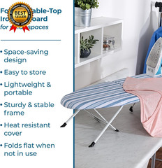 Folding Tabletop Ironing Board with Iron Rest, Blue, 32” L X 12” W, Steel Frame