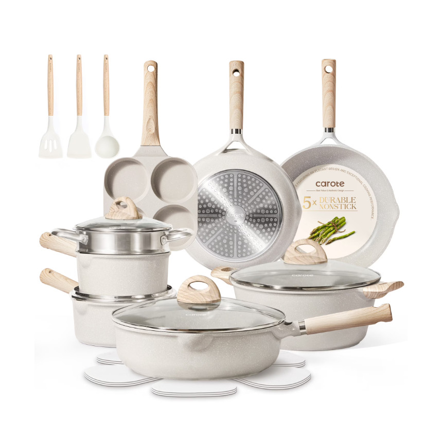 Carote 21pcs Pots and Pans Set Non Stick, Cookware Set Induction Ready, Kitchen