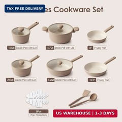 SENSARTE Ceramic Nonstick Pots and Pans Set 17pcs, Healthy Induction Cookware Se
