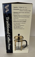 Service Ideas Traditional Coffee Press Chrome 1.5 L Pyrex Glass 9.75” Tall New