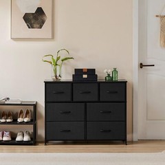 Black 7 Drawers Dresser Bedroom Fabric Chest of Drawers Organizer Storage Tower