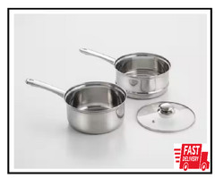 Double Boiler Pot 2.5 Qt. Stainless Steel Sauce Pan Cookware 3-Piece With Lid