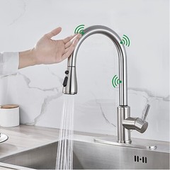 Brushed Nickel Touch Sensor Kitchen Faucet Pull Down Sprayer Sink Mixer Faucets