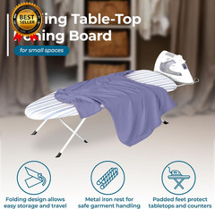 Folding Tabletop Ironing Board with Iron Rest, Blue, 32” L X 12” W, Steel Frame