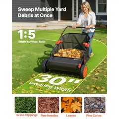 Uimoso Push Lawn Sweeper 30 in with 12 cu. ft. Hopper for Leaves Collection