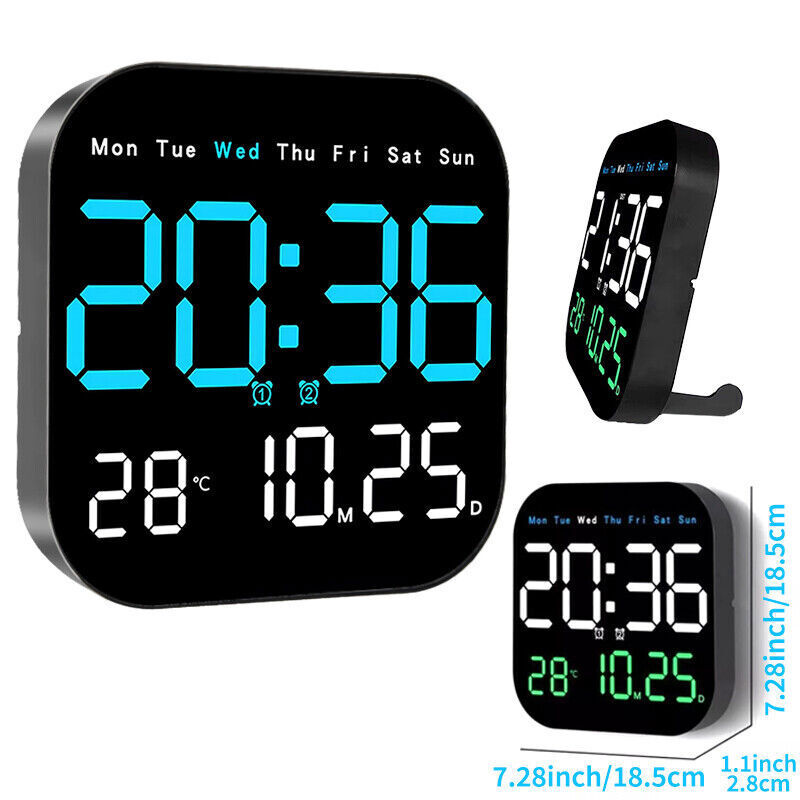 LED Large Digital Wall Clock Remote Control Temperature Date Week Display Adjust