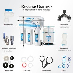 6 Stage Reverse Osmosis RO Drinking Water System with Alkaline pH+ Filter 75GPD