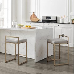 Crosley Harlowe 24.25″ Velvet Counter Stool in Gray and Gold (Set of 2)