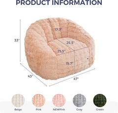 Giant Bean Bag Chair for Adults, Stuffed Shell-Shaped Large Bean Bag Couch, Pink