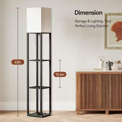 63 In. Black Floor Lamp with Shelves, LED Standing Lamp 1000 Lumens, Column Floo