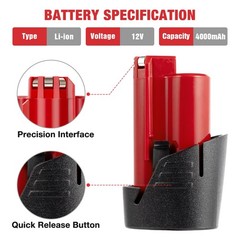 2x for Milwaukee M12 RED LITHIUM 12V 4.0Ah Li-Ion Battery 48-11-2430 New US
