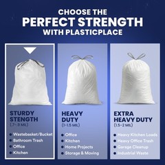 Plasticplace 8 Gallon White Trash Bags, 0.7 Mil, 200 Case