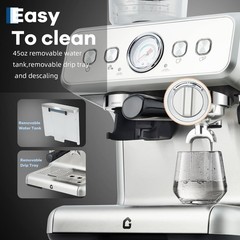 Garvee Stainless Steel Espresso Machine with Grinder & 20 Bar Pressure, 2.8L