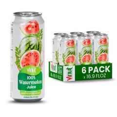 VINUT 100% Watermelon Juice, No Added Sugar, 16.9 fl oz (500 mL) Can, Pack of 6