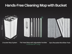 Flat Mop System, Microfiber Mop and Bucket Set, White, Commercial & Household Us