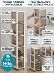 Narrow 5 Drawer Storage Cabinet Slim Rolling Cart Organiser Unit Free Delivery