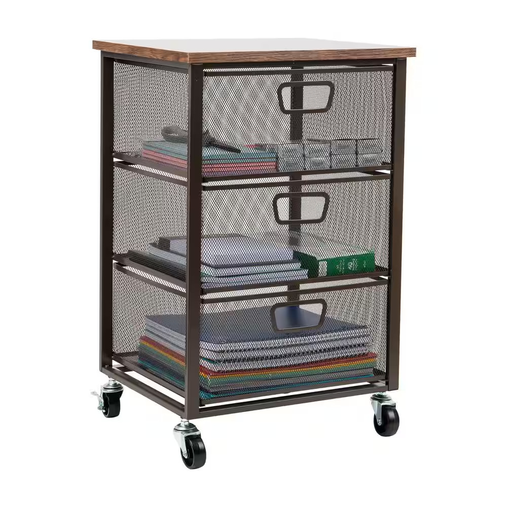 13 In. W X 24.25 In. H X 15.75 In. D Black Pull-Out Metal 3-Drawer Storage Cart