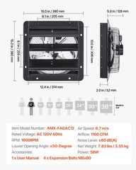 VEVOR 12 in Shutter Exhaust Fan with Speed Controller Wall Mount for Shed