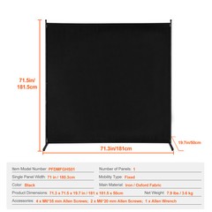 6FT Room Divider Single Panel Fabric Room Screen for Office Bedroom Black