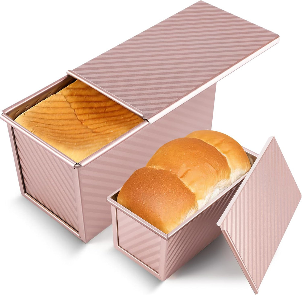 2 Pack Pullman Loaf Pan with Lid, 1 lb/0.5 lb Dough Capacity, Premium Non-Stick