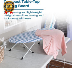Folding Tabletop Ironing Board with Iron Rest, Blue, 32” L X 12” W, Steel Frame