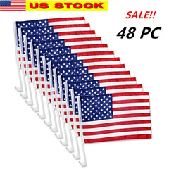 48 Pack Lot 12×17 USA Flags Car Window Clip On Fan Banners Car Flag US Seller